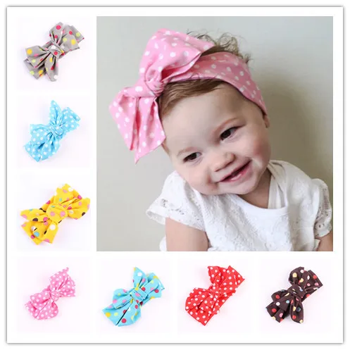 Schattige kinderen baby meisjes headwraps top knoop dot grote boog hoofdband kinderen baby's diy hoofddeksels tulband meisje haaraccessoires