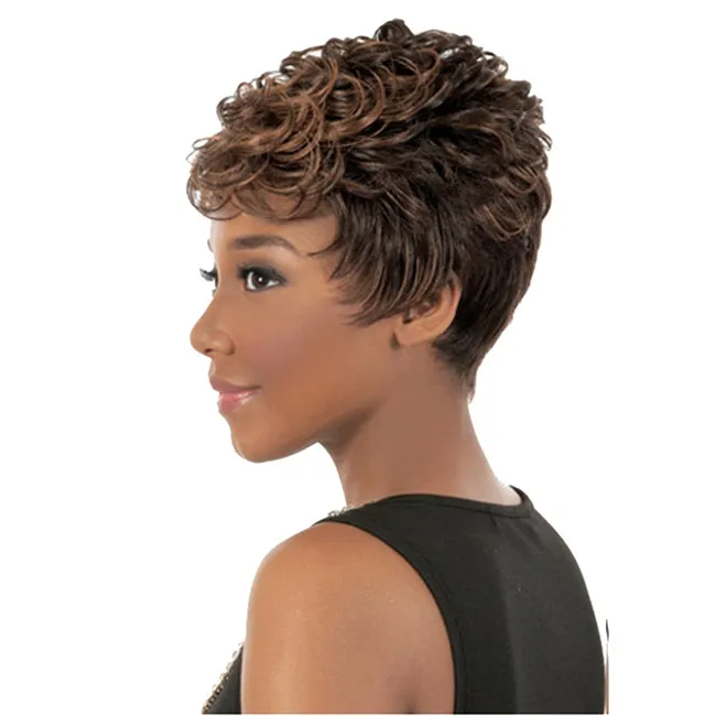 WoodFestival perruque courte pour les femmes noires mélanger la couleur afro crépus bouclés perruque en fibres synthétiques perruques de cheveux afro-américains 1506104