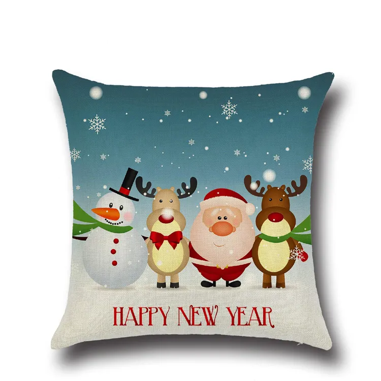 뜨거운 판매 린 넨 쿠션 커버 광장 43 * 43CM 크리스마스 시리즈 베개 케이스 귀여운 아버지 크리스마스 트리 눈사람 홈 장식 선물