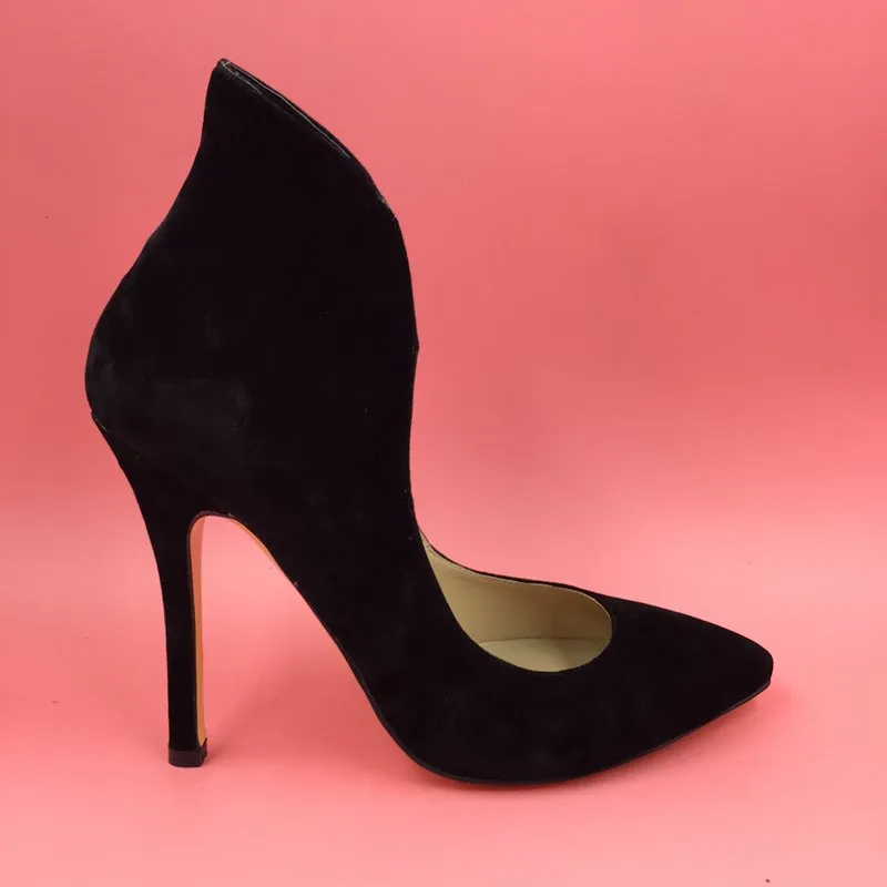 Schwarze Abendschuhe, High Heels, Slip-On, spitzer Zehenbereich, sexy Pumps, Damen-Stilettos, Absatzgröße 12, individuelle Größe und Farben, Pumps mit Damenabsätzen