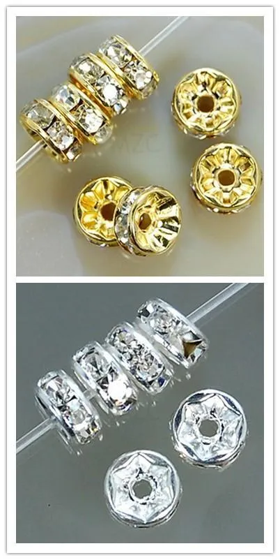500pcs / lot beyaz 8mm altın gümüş kaplama Boncuk kristal Spacer Rondelle Spacer bilezik hotsale DIY Bulguları Takı için