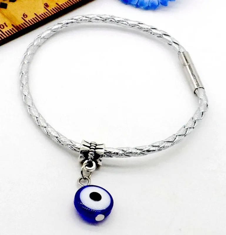 100 sztuk Moda Unisex Braid Evil Eye Cord Skórzane klamry magnetyczne Bransoletki na rękę 19 cm