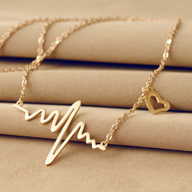 2016 Female Europe ECG Necklace Heart-shaped 18K rose gold Pendants clavicle chain Collars Accessories Send Women valentine's day gift