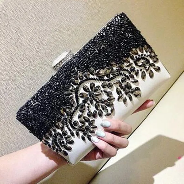 Black and White Stunning Evening Bags Crystals Handmade Beaded Evening Party Wedding Bridal Clutch Shoulder Bags High Quality