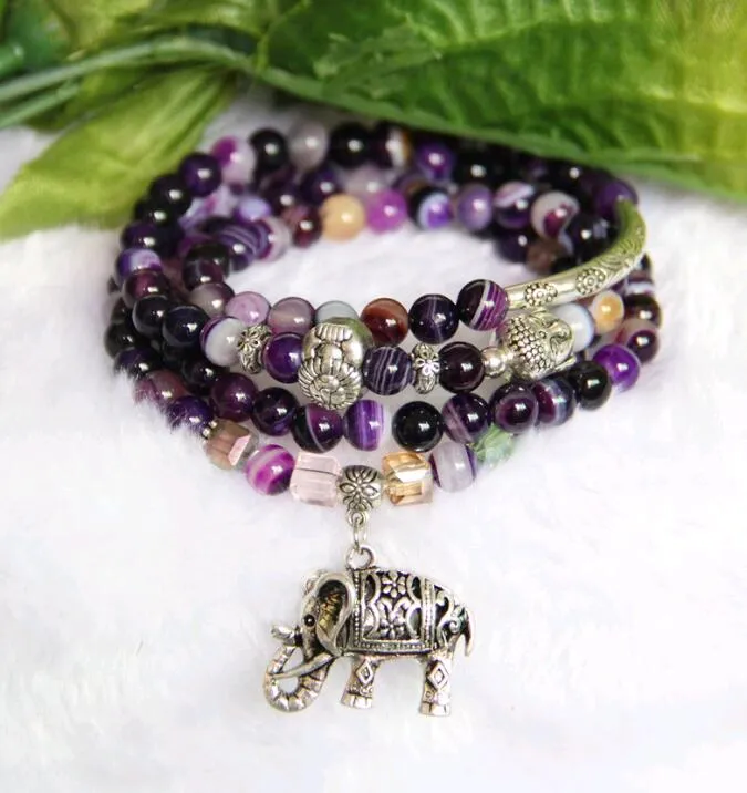 Völlig handgemachte natürliche Kristalle wulstiges Armband-Art- und Weisemehrschichtiger Achat-Elefant-hängende Charme-Armbänder justierbares blaues Grün 