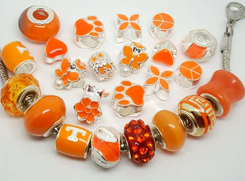 Whole in Bulk Lot mixed Orange Color Charms for Jewelry Making Loose DIY Big Hole Charms for European Bracelet1476913