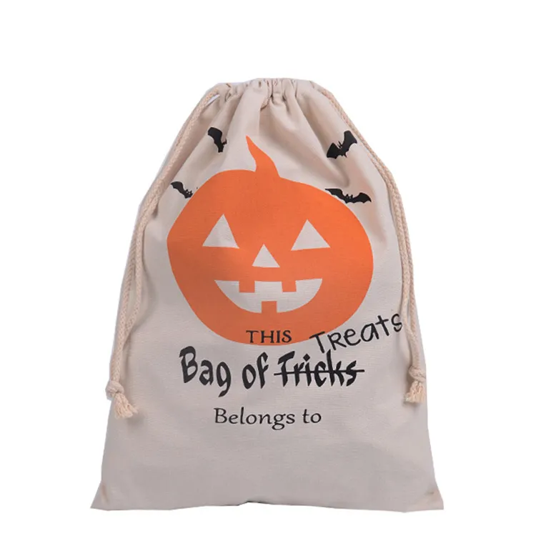 2021 Halloween Party Candy Gift Sack Treat of Trick Pumpkin Bat Witch Canvas Tas Kinderfeestjes Festival Trekkoord Tassen