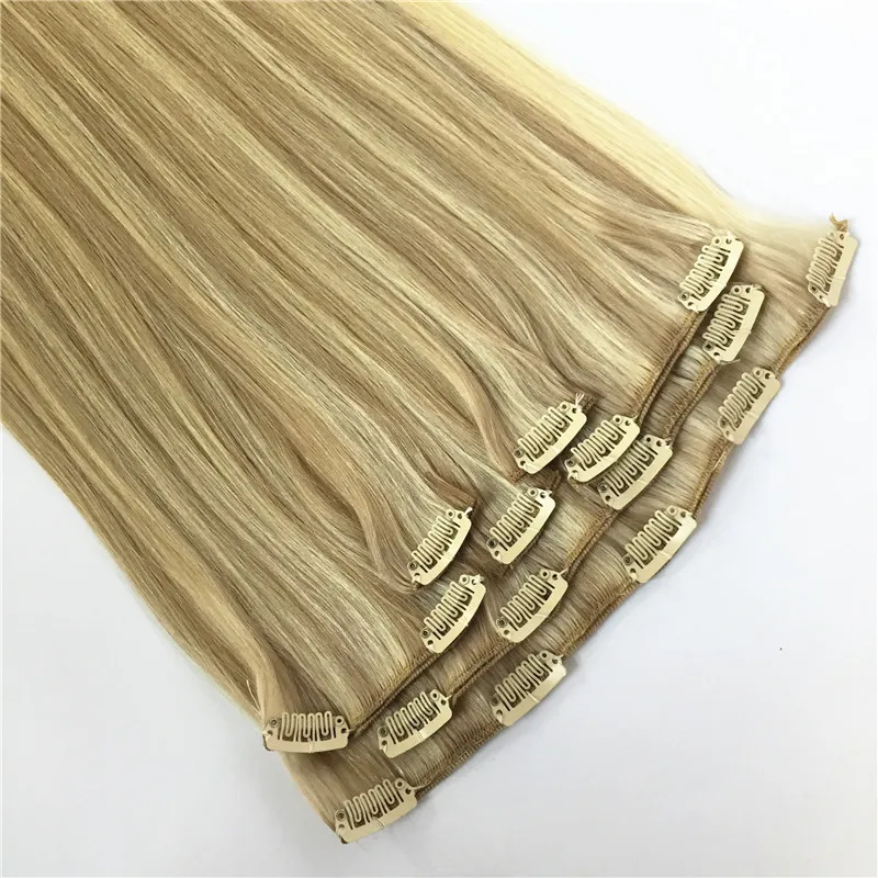 Capelli di Elibess -Anprocessate Remy Clip in Evidenzia Estensioni capelli Set 100g Mix Color 18/613 Blonde Estensione dei capelli naturali