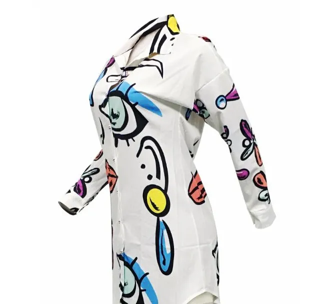 Fashion Casual Dress Women Stylish Printed Shirt Dresses Loose Mini Dressing Plus Size Clothing