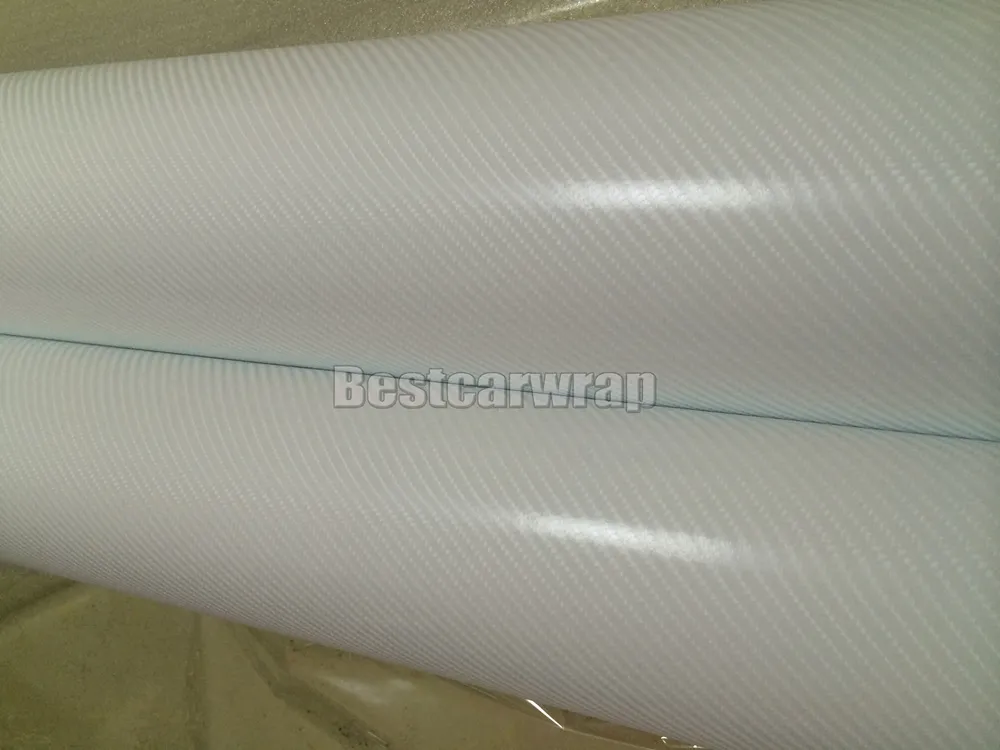 White 4D Carbon Fiber Vinyl Like realistic Carbon Fibre Film For Car Wrap With Air Bubble Free covering Size 1.52x30m 4.98x98ft