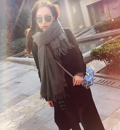 autumn winter high quality woman wool spinning scarf ladies pure color purl keep warm scarf 200*65cm 