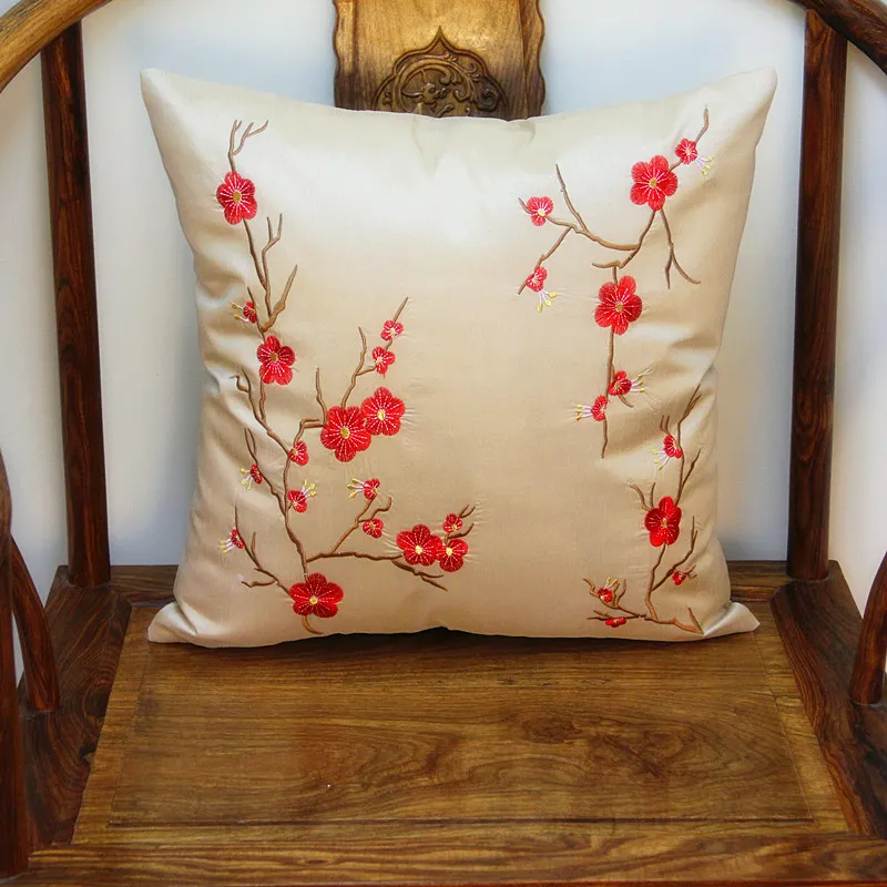 Broderie Cherry Blossoms coussin couvercle d'oreiller pour chaises canapé lombaire coussin en satin tissu coussinet d'oreiller bureau décoratio8659453