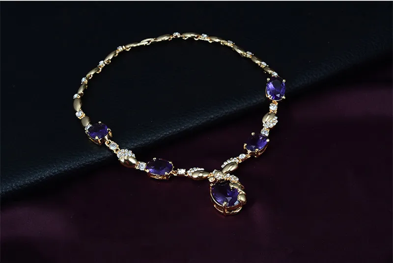 Bagues, colliers, bracelets, boucles d'oreilles, ensemble de bijoux, mode royale, imitation de pierres précieuses, plaqué or 18 carats, bijoux de fête, ensemble de 4 pièces, vente en gros3250864