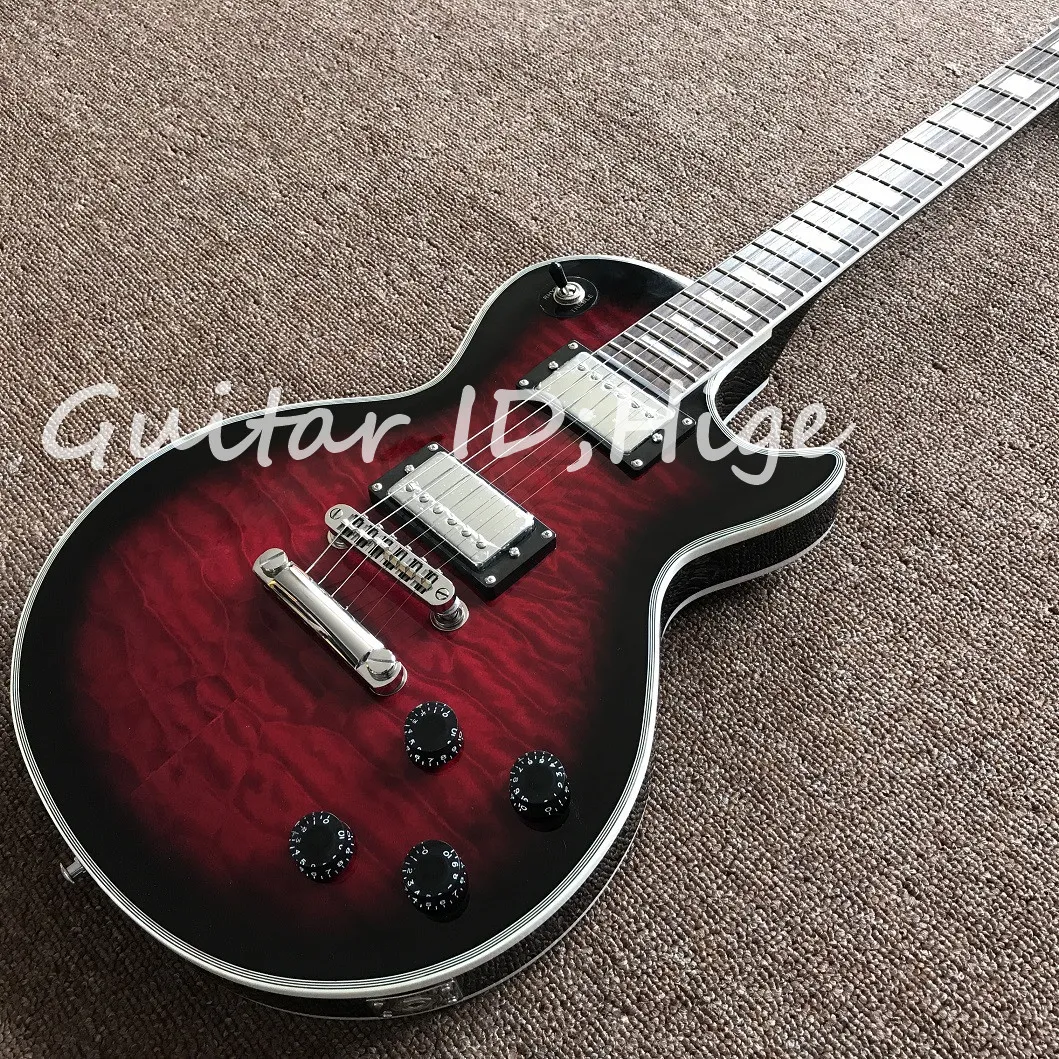 NEW Arrival Custom Electric Guitar with CHROME Hardware, Vintage red burst Quilted Maple Top, hot selling high quality guitarra