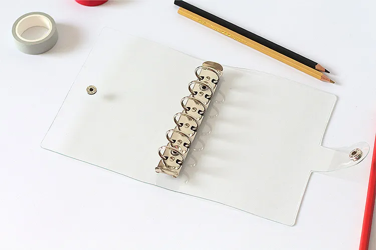 A5 / A6 / A7 PVC Notebook Cover File Folder Sheet Shell Office School Stationery Transparent Complise 6 Holes Binder Planner Toalette Få linjal