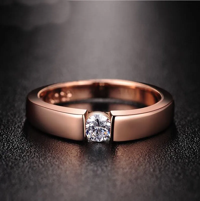 Anillo de joyería Original YHAMNI 18KRGP sello anillos de oro rosa 5mm 0,5 quilates diamante compromiso banda mujer joyería R400