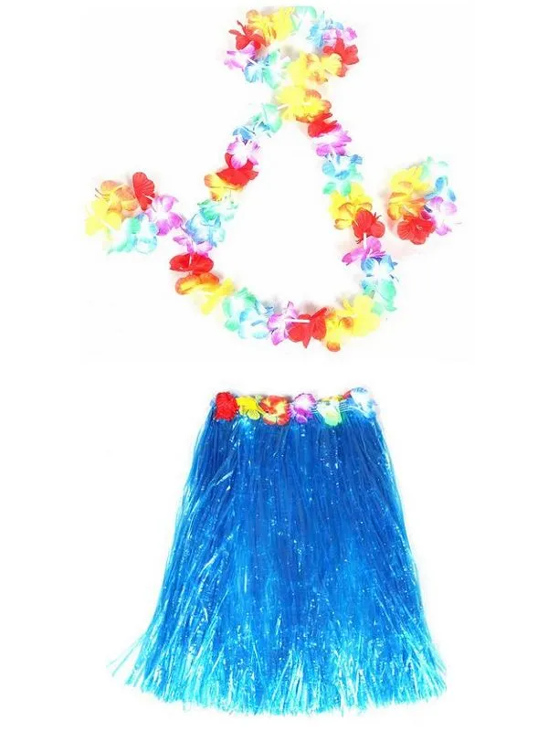 60cm Hawaiian Hula Grass Skirt + Lei Set for Adult Luau Fancy Dress Costume Party Beach Flower Garland Set Free Ship