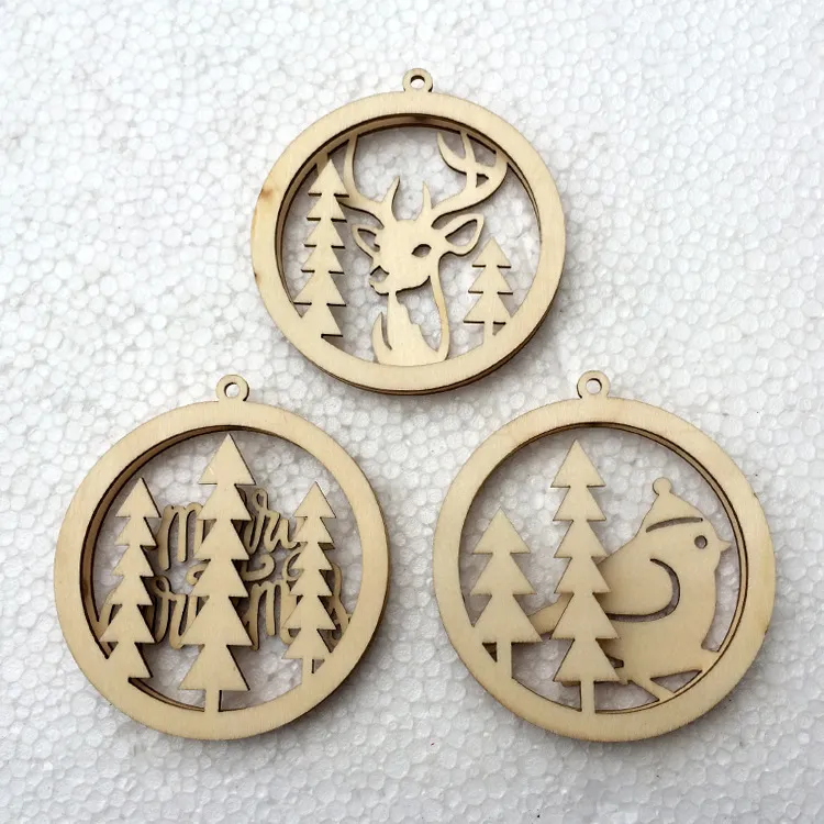 3 piècesen bois de noël Double couche découpé au Laser creux pendentif suspendu bois arbre de noël ornements nouvel an décorations de fête