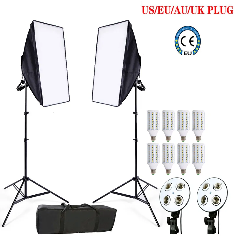 Freeshiping 8pcs 24W LED E27 Photo in lampadina Stuido set di set di illuminazione video kit flashbox reflector Materiale da 2ps softbox 2ps lumin