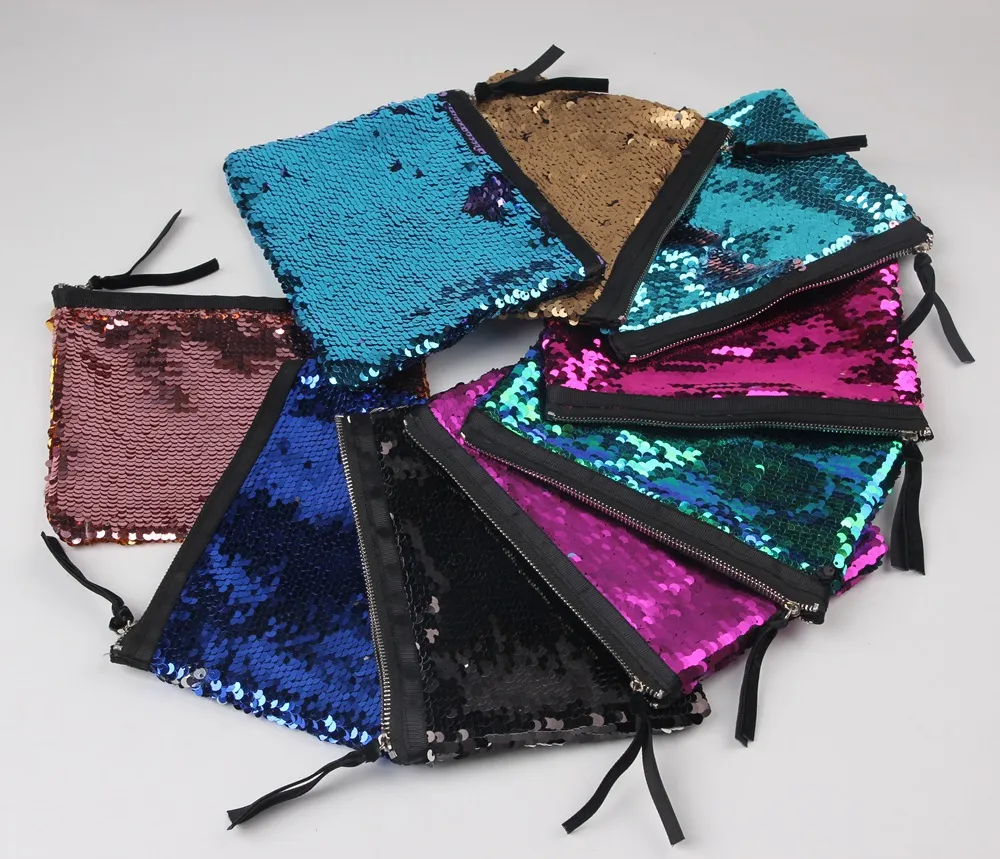 Mermaid Sequin Clutch Bag 19 * 15 cm Dames Omkeerbare Pailletten Glitter Handtas Avond Clutch Bag Potlood Tassen Portemonnee Portemonnee Cosmetische Opbergtas