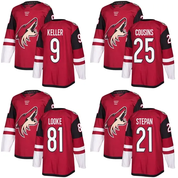 2017 New Brand Mens Arizona Coyotes 9 Clayton Keller 21 Derek Stepan 25 Nick Cousins 81 Jens Looke Red Ice Hockey Jerseys Accept Custom