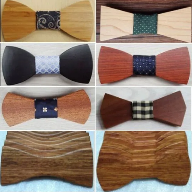 Hot Wood Bowtie Semi-afgewerkte producten 12 stijlen Handgemaakte Vintage Bowknot voor Gentleman Wedding Stropdas Vaderdag