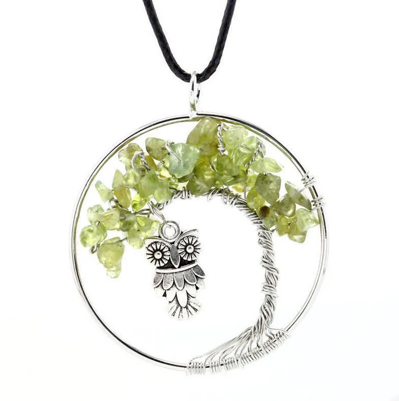 Femmes arc-en-ciel 7 Chakra améthyste arbre de vie puces de Quartz hibou pendentif collier multicolore arbre de sagesse collier en pierre naturelle livraison gratuite