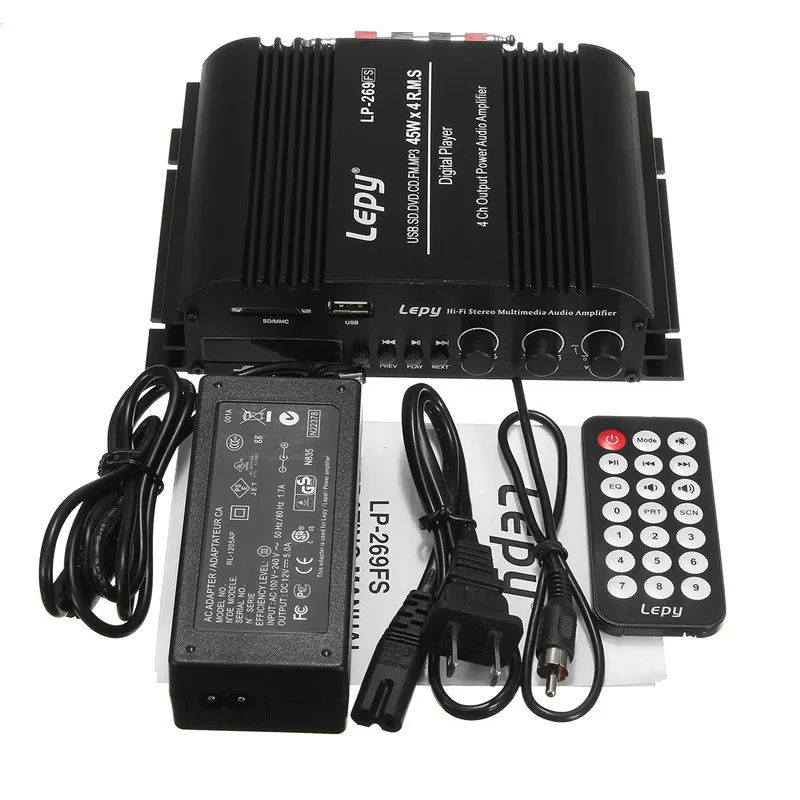 Freeshipping LP - 269 4 قناة متعددة الوظائف FM SD USB مشغل mp3 التحكم عن بعد ستيريو الصوت مصغرة مضخم الطاقة سيارة