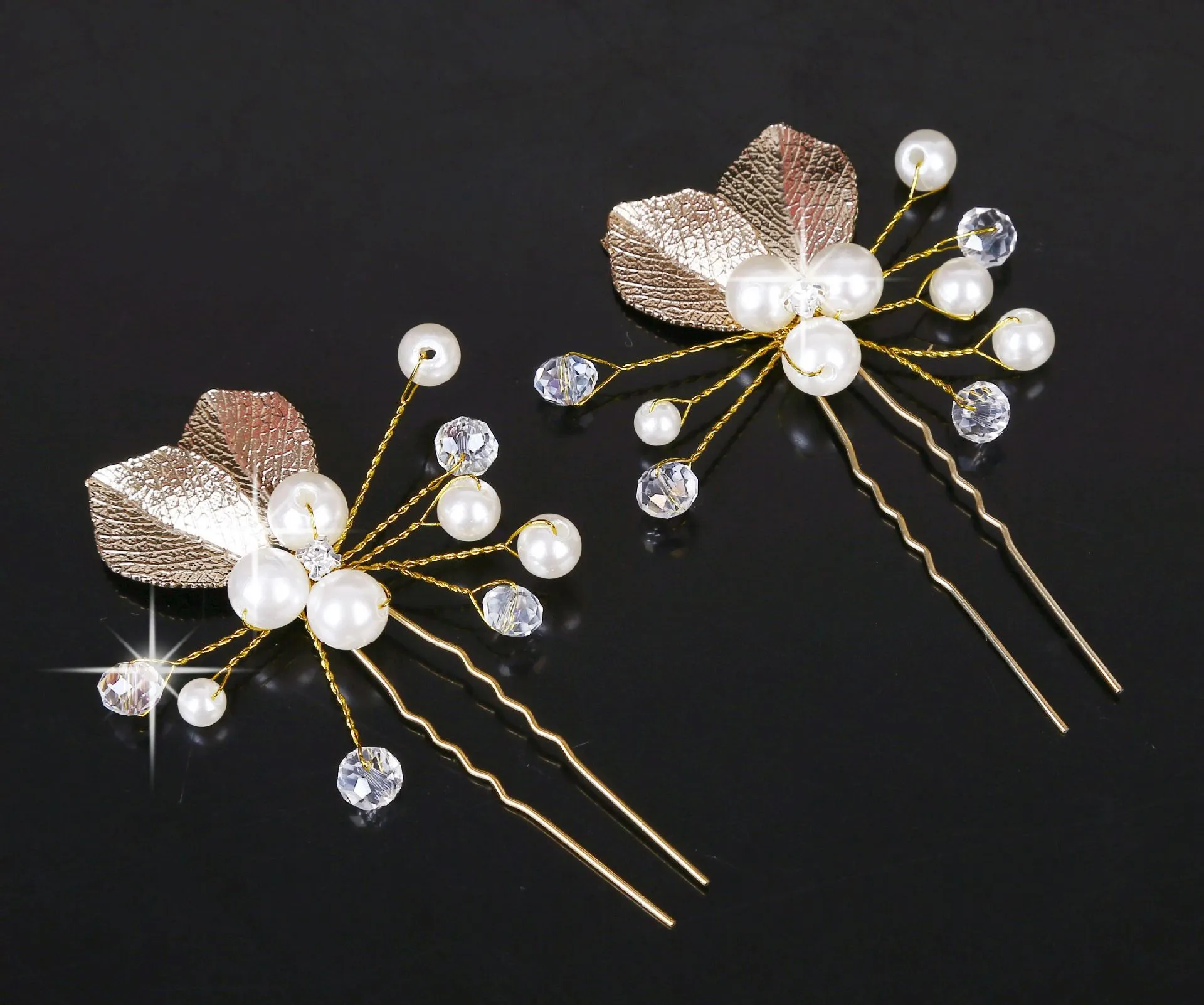 Set di diademi in foglia d'oro Accessori capelli Nuova fascia da sposa Perle Copricapo di fiori da sposa abiti da festa di nozze da sposa