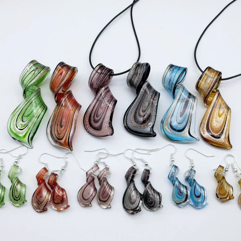 6sets Twist Mix Colors Murano Lampwork Glass Necklace Earring Jewelry Set, Fashion Jewelery Set, Murano Jewelry Set