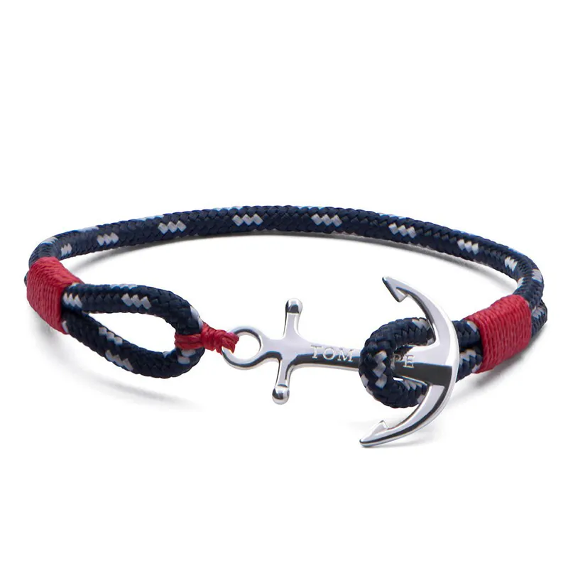 Tom Hope correntes de fio vermelho tamanho 4 pulseira de aço inoxidável com pingentes de âncora com caixa e TH017350611