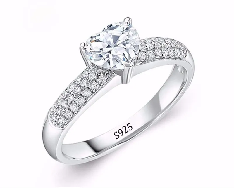 YHAMNI Fine Jewelry Solid Silver Rings For Women Real 925 Silver Wedding Rings Set Heart SONA CZ Diamond Engagement Ring Jewelry AR048
