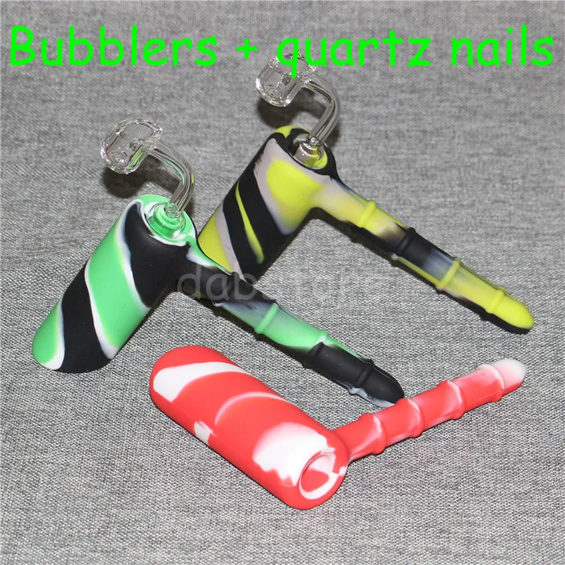 Narguilés Silicone Marteau Bubbler 6 trous percolateur barboteur pipe à eau matrice pipes à fumer pomme de douche perc deux fonctions avec des clous en quartz de 4 mm