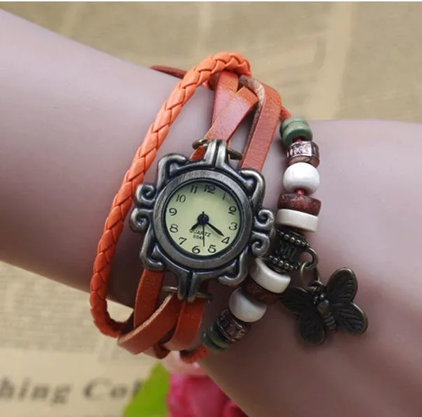 Mix Retro Quarz Weben Wrap Multilayer Straps Uhren Luxus Echtes Leder Armband Armreif Uhr Frauen Kinder Mädchen Armbanduhr