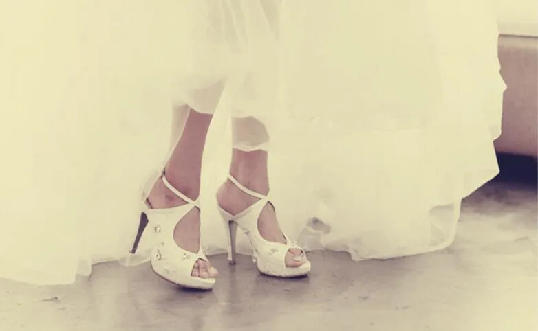 Élégant Belle Vogue Dentelle et Peau de Mouton Style Simple 10 cm Talons Hauts De Mariage Chaussures De Mariée NK1095