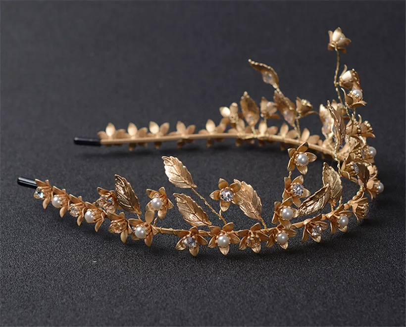 Weinlese-Hochzeits-Kronen-Tiara-Goldkristallrhinestone-Stirnband-Kopfschmuck-Prinzessin Hair Accessories Leaf Jewelry Queen Fashion Hairband Favor