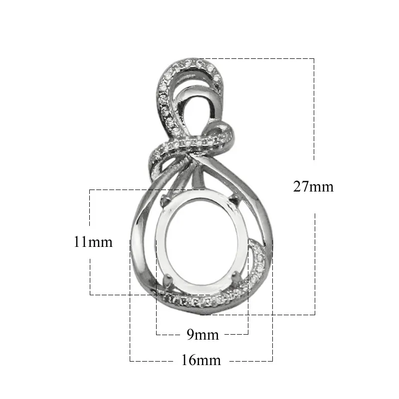 Beadsnice 925スターリングシルバーオーバル9x11mm Paveジルコンペンダントセミマウント設定手作りジュエリーネックレスカボションベースID 34061