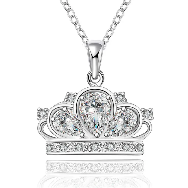 Ny ankomst LMperial Crown Pendant Halsband Vit Ädelsten Sterling Silver Pläterad Halsband STSN579, Fashion 925 Silver Necklace Factory