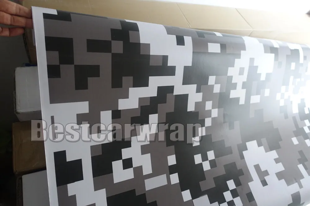 Beyaz Siyah Ubran Dijital Kaplan Camo Vinil Araba Wrap Hava Kabarcık Ücretsiz Piksel Kamuflaj Grafik Araba Sticker Film 1.52x10m / 20m / 30m