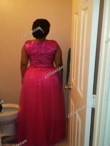 Nigerii Cekiny Druhna Dresses Fuschia Tulle Długie Prom Wesele Party Guest Dresses Real Image African Bellanaija Suknie Ślubne Niestandardowe