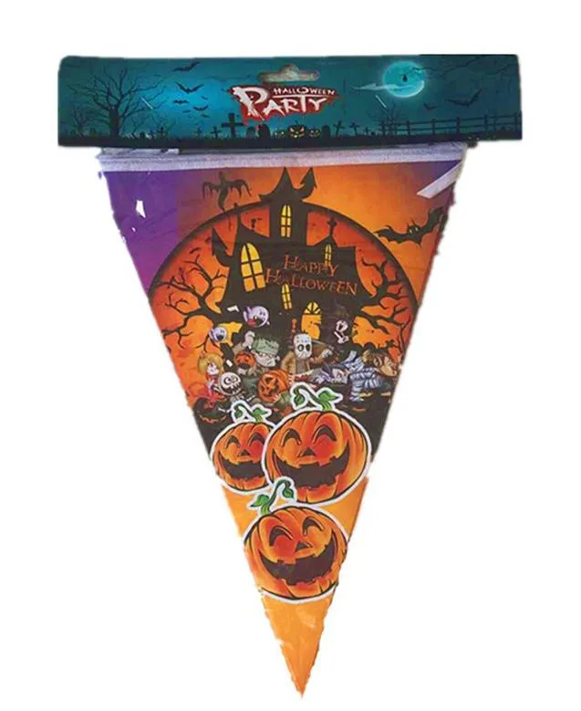 Halloween decoration paper triangle flag pennant banner carnival garland skull bat ghost spider scary clubing bar shop party decor festive