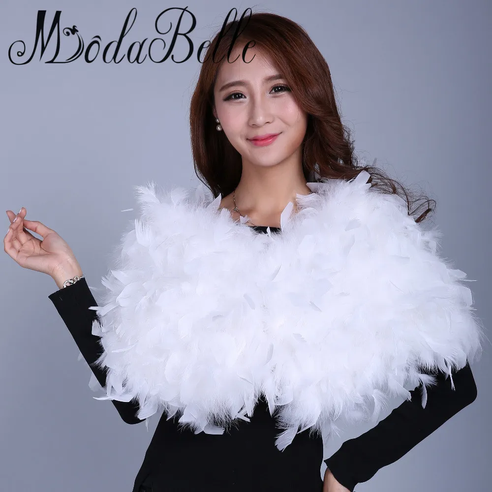 Modabelle White 타조 깃털 가짜 모피 볼레로 결혼식 웨딩 코트 볼레로 모래 Mariage 저녁 케이프 여성을위한 공식 어깨