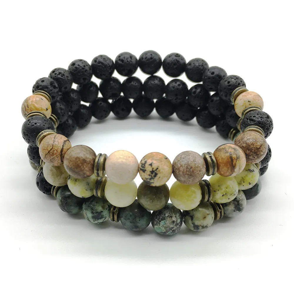 SN1200 New Men`s Natural Stone Beaded Bracelet Energy Lava African Turquoise Stone Healing Yoga Bracelet Wholesale