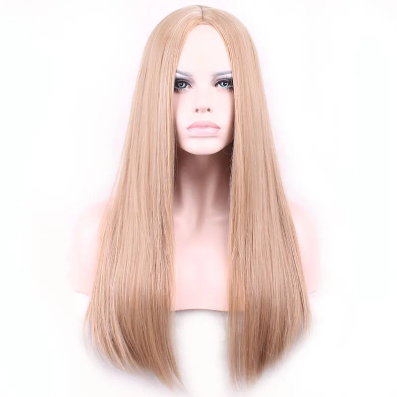 WoodFestival carve blonde synthetic wig long straight women wigs fashion natural hair daliy wear party