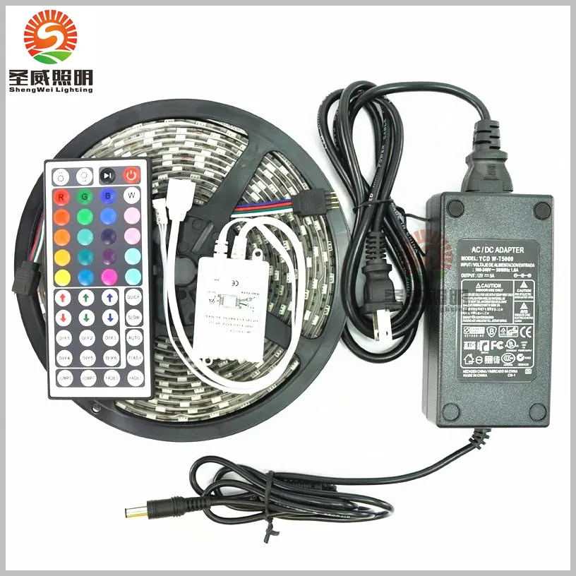 5050 RGB-LED-Streifen, SMD, 300 LEDs, 60 LEDs, flexibles LED-Lichtband, wasserdicht, IP65, mit 44-Tasten-Controller, 12 V, 5 A, stromlos