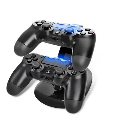 Exempel på dubbla laddningsstationstativ Holder USB Fast Charger Dock Airplane för PlayStation DualShock 4 PS4 PS5 DualSense Xbox One Controller