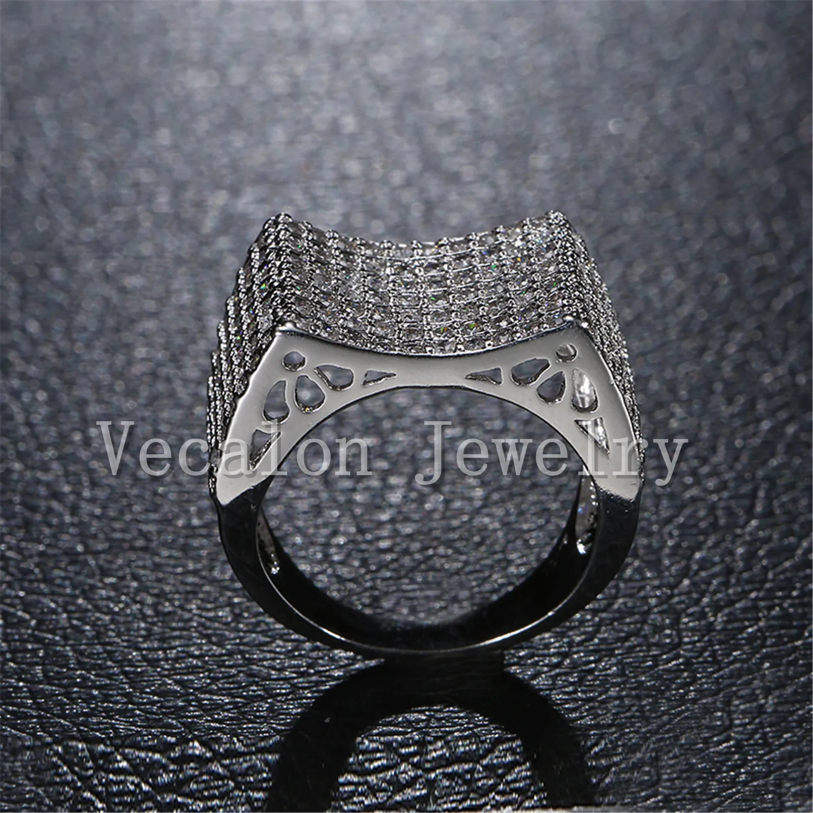 Vecalon Handmade Topazio Diamante simulato Cz Fedi nuziali femminili Anello di fidanzamento in oro bianco 10KT donne Sz 5-11