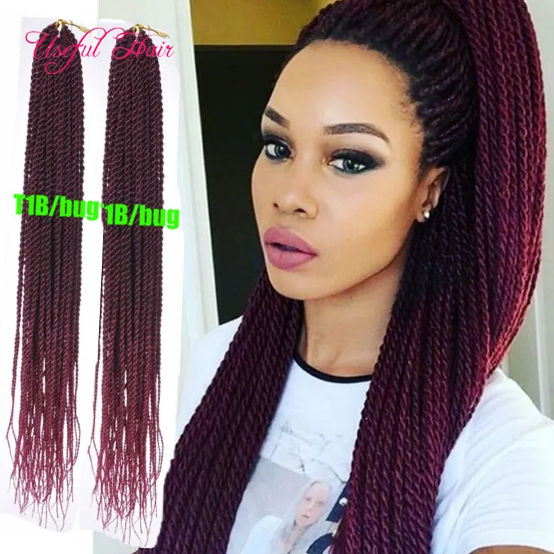 dropshipping 18" senegalese pre-loop synthetic braiding hair crochet hair extensions burgundy color brazilian braiding hair bouncy twist