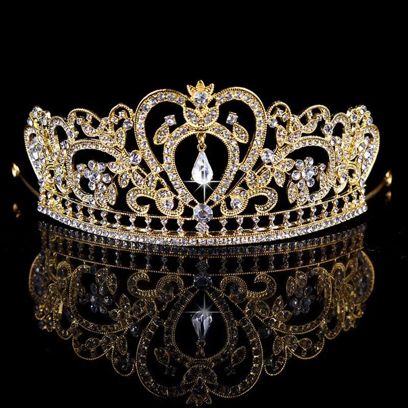 Image réelle femmes argent or cristal coiffes goutte d'eau couronne diadèmes coiffure mariage demoiselle d'honneur fête bijoux de mariée Accessori274N