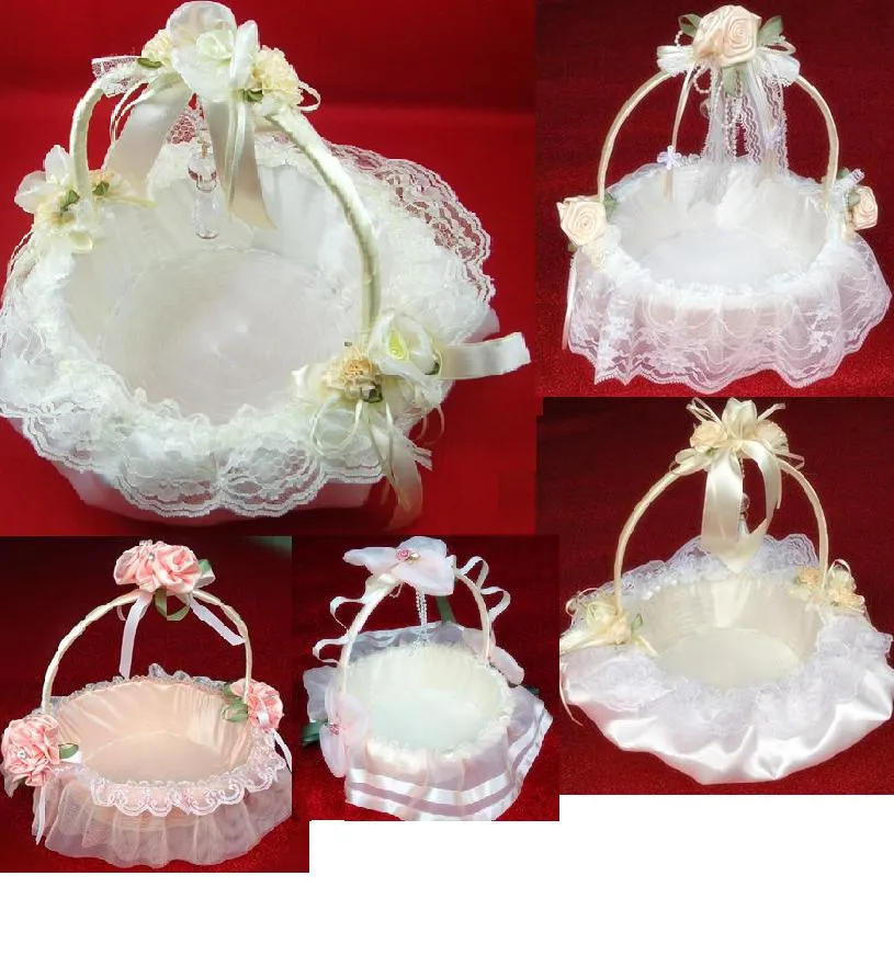 2016 New Perfect Baskets ! Wedding Flower Baskets With Rose ,Lace And Crystal Tassels Petal